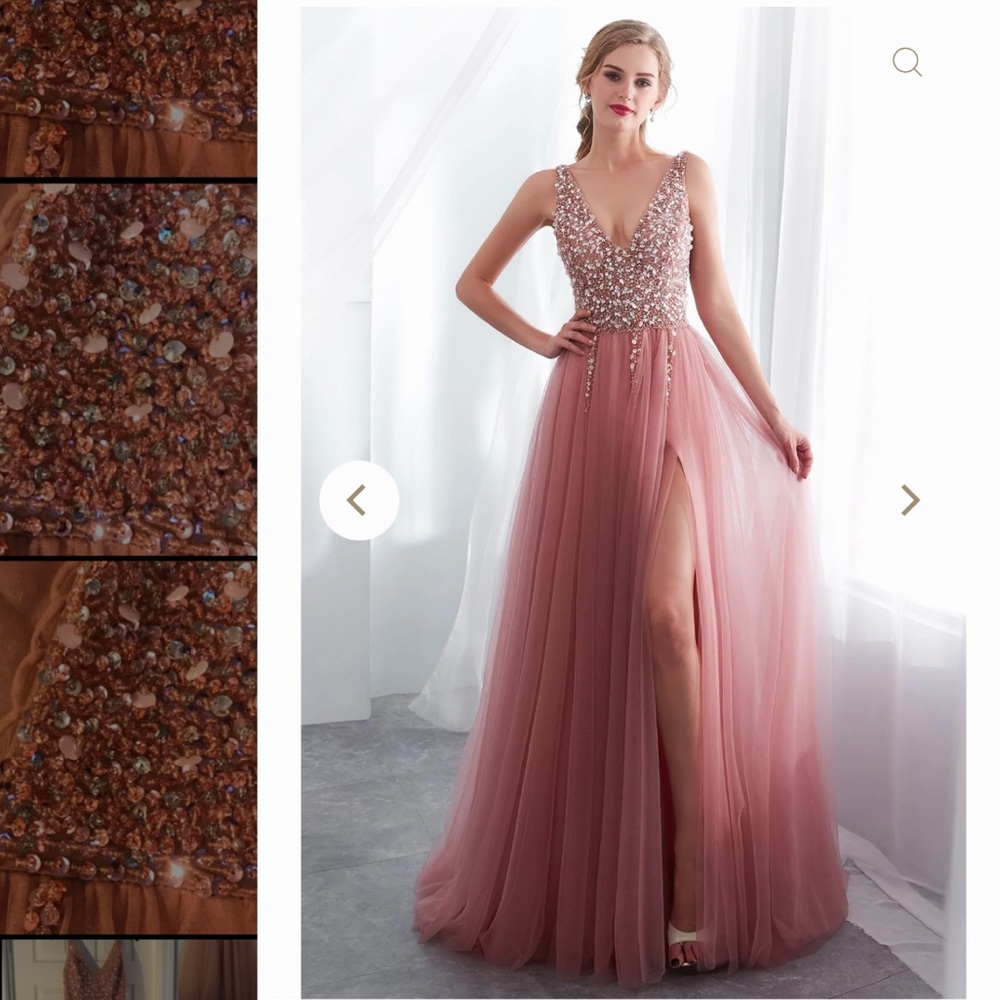 Pink champagne v neck prom/formal dress SIZE 6 BRAND NEW WITH TAGS